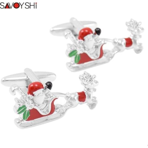 SAVOYSHI Santa Claus Cufflinks for Mens Brand Cuff Bottons High Quality Enamel Cuff links Christmas Gift Fashion Men Jewelry