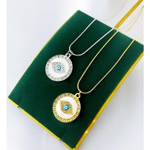 Stainless Fashion Rainbow CZ Turkish Eye Pendant Necklace for Women Gold Zirconia Chain Charm Greek Eye Jewelry Accessories