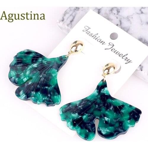 Green Leaf Acetate Acrylic Earrings For Women Boho Statement Bohemian Long Drop Geometric Color Dangle Earrings Summer New Resin