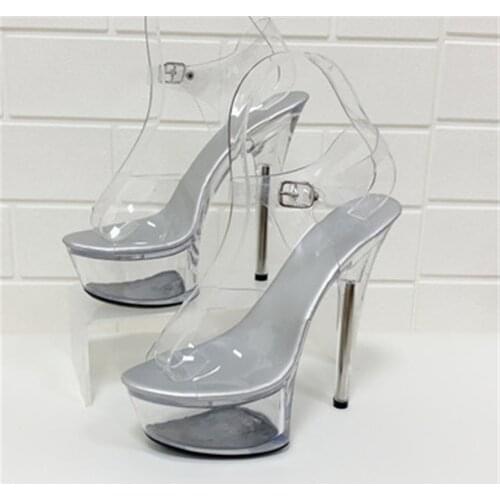 New Sexy Shoes High Heels Women 15 CM Summer Female Transparent Crystal Sandals Big Size 34-43 Stripper Stilettos Zapatos Mujer