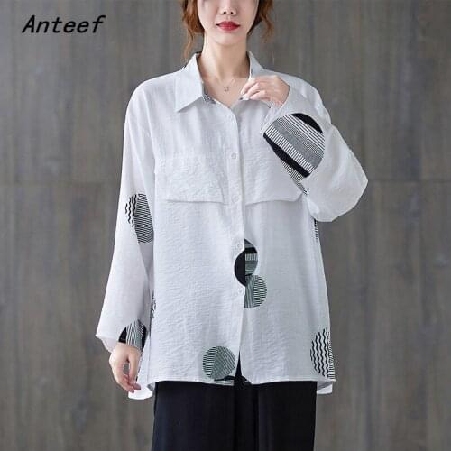 Anteef long sleeve shirts for vintage blouse Casual loose spring autumn tops women 2021 blouses button up shirt clothing