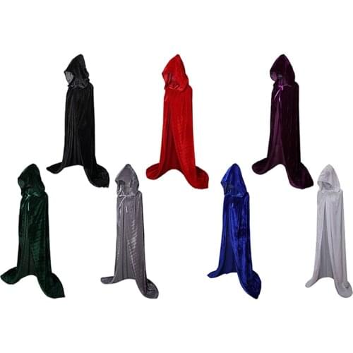 S-2XL Adult Child Cosplay Costumes Halloween Velvet Cloak Cape Hooded Medieval Costume Witch Wicca Vampire