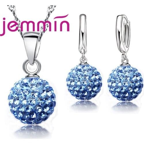 Elegant 925 Sterling Silver Jewelry Sets Shiny Round Ball Pendant Earrings Necklace For Women Wedding Engagement Party Gift
