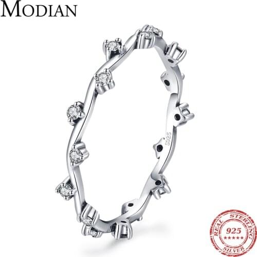 Modian 925 Sterling Silver Charm Line Clear CZ Finger Rings Elegant Wedding Trendy Stackable Ring For Women Brand Jewelry Anel