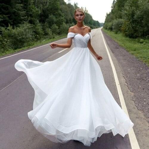 Thinyfull Boho Princess Sweetheart Wedding Dresses A Line Off The Shoulder Bridal Gown Court Train Tulle Button Vestido De Novia