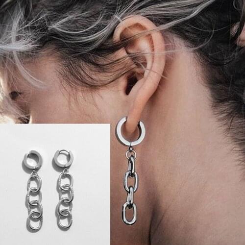 1Pair Chain Dangle Earrings Fashion Titanium Steel Cool Hoop Earrings Punk Ear Cuff Fashion Punk Earring Jewelry Accessories