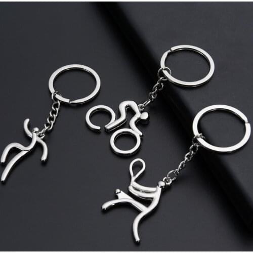1PCS/Lot Creative Metal Sports Logo Key Chain Bicycle Running Weightlifting Football Basketball Keychain Small Gift Key Ring