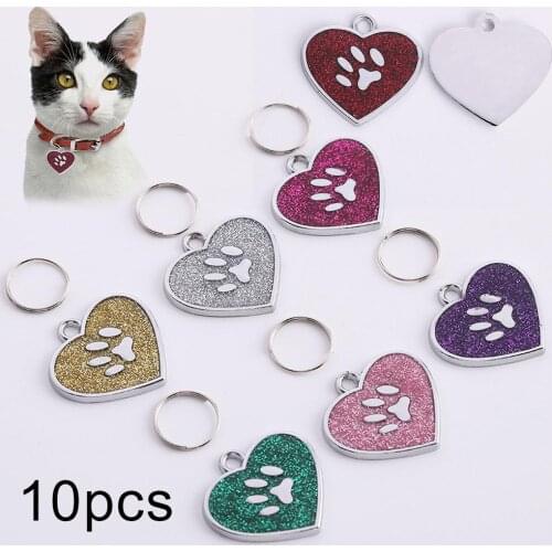 10Pcs Dog Cat ID Tag Heart Shaped Claw Pet Collar Pendant Key Ring Bag Decor