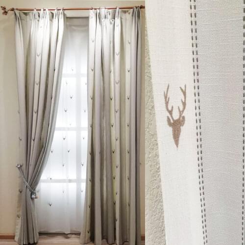 2021 New Simple Modern Nordic Elk Striped Embroidered Curtain Childrens Room Curtains for Living Dining Room Bedroom