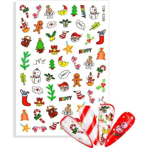 2021 New Designs Christmas Adhesive 3D Nail Sticker Foil for Nails Art Decoration Cartoon Designs Decals Manicure Supplies Tool