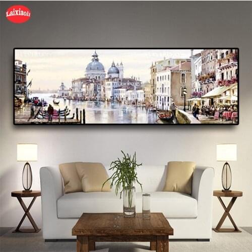 5d photo Round Diamond Painting Abstract Venice City of Water Resort Boats Buildings Full Drill Mosaic Home Decor