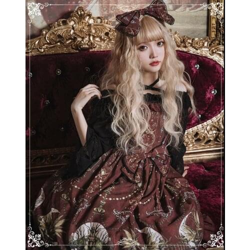 Altar of Moon Cute Womens Lolita Dress JSK Suspender Dress Cute Fairy Kei Fancy Party Dress One Piece Color Dark Red