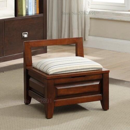 American Small Stool Home Solid Wood Country Retro Back Storage Coffee Table Chair Living Room Square Stool Low Stool For Shoe S
