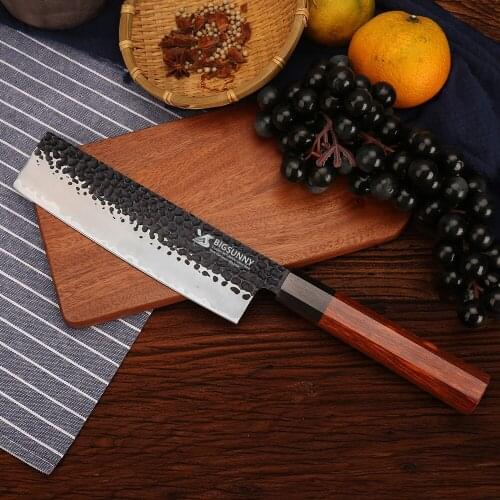 BIGSUNNY 7.8" Forged Cleaver Knife Nakiri Knife 3 Layers 9CR18MOV Clad Steel with Octagonal Rosewood Handle
