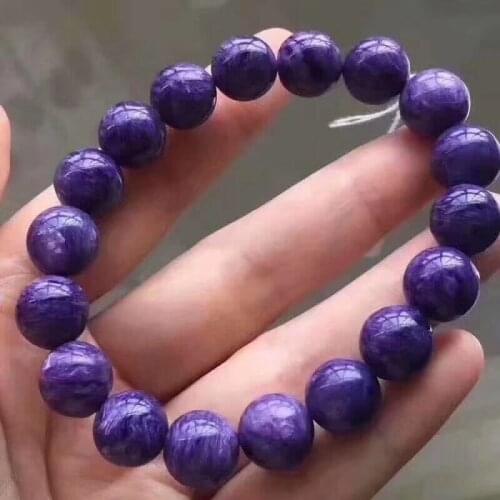 Genuine Natural Purple Charoite Stone Round Beads Bracelet 12mm Women Men Russia Charm Russia Fashion AAAAA