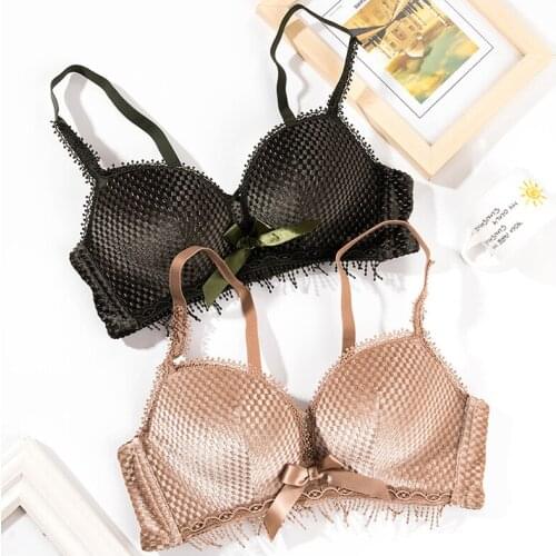 Black Thick A cup Japanese Style Bralette panties Wireless push up Women Lingerie Bra Seamless Underwear set Deep V Girls