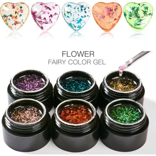 Floral Nail Gel Varnish Paint Dried Flowers Gel Polish Nail Art Lasting Effect UV LED Gel Varnish DIY Natural Fairy Nails Gel