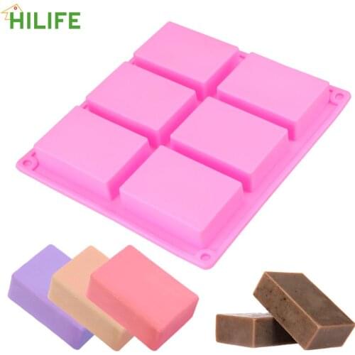 DIY Handmade Soap Mould Tray 3D Plain Soap Mold Handicrafts DIY Tools 6 Cavity Rectangle Silicone Soap Mold