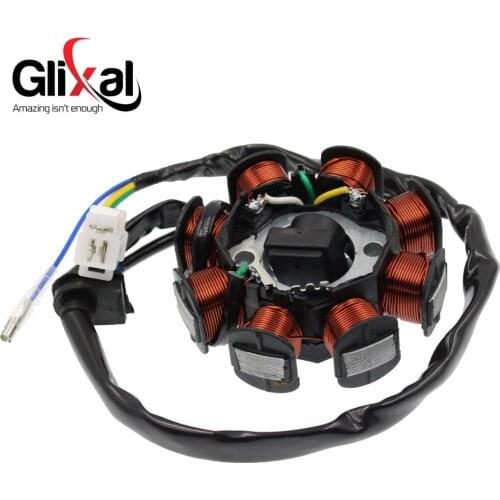 Glixal GY6 49cc 50cc 8-coil Magneto Alternator Stator for 139QMB 139QMA Chinese Scooter Moped Engine (DC Fired Type)