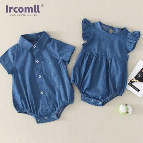 Ircomll Summer Baby Romper Shirt Collar Denim Bodysuit For Newborns Pajamas For Babies Baby Girl Boy Clothing Overall Baby
