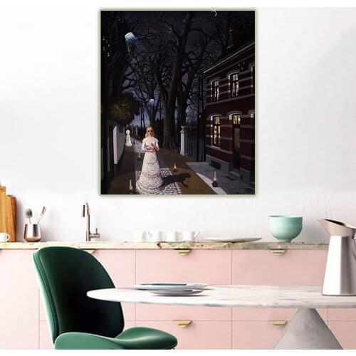 Citon Paul Delvaux《All the lights, 1962》Surrealism Canvas Oil Painting Art Poster Picture Background Wall Decor Home Decoration
