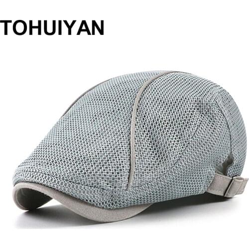 TOHUIYAN Summer Newsboy Caps for Men Breathable Mesh Berets Hats Casual Boina Hombre Flat Cap Women Gorras Planas Cabbie Hat