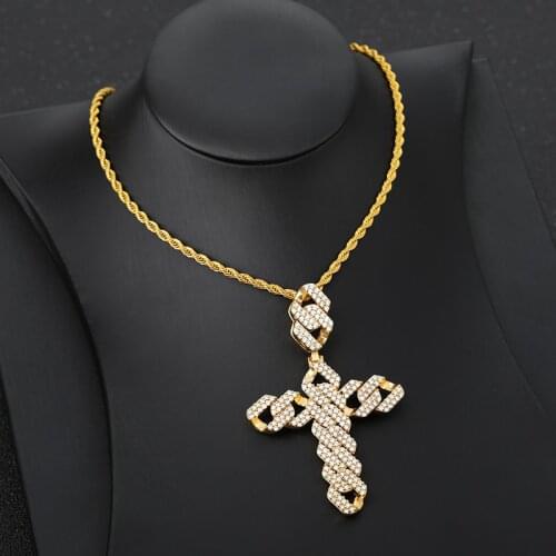 Iced Out Cross Pendant Choker Necklace For Men Women Gold Color Zircon Jesus Twist Long Chain Male Necklaces HipHop Punk Jewelry