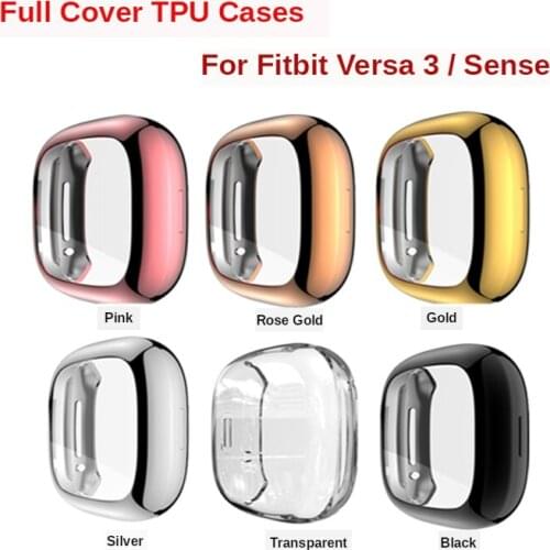 Soft TPU Case for Fitbit Versa 3 Smart Watch Full Cover Protective Shell for Fitbit Sense Bumper with Screen Protector Clear
