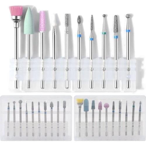 10pcs Diamond Rotate Burr Nail Drill Bits Set Silicone Polishing Accessories Manicure Electric Machine Cutters Nail Art Tools