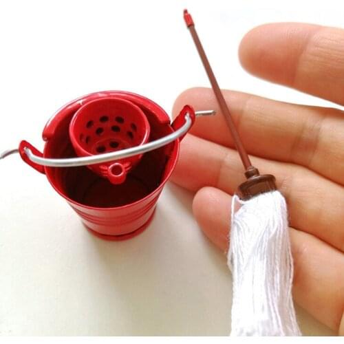 1:12 Dollhouse Cleaning Tool Kits Classic Toys Pretend Play Furniture Toys Doll House Miniature Broom Dustpan/Mop Bucket Set