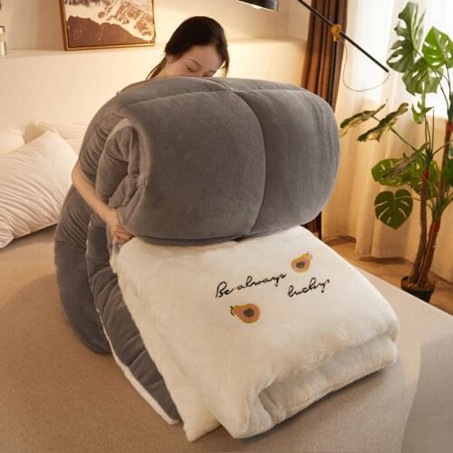 Embroidery Qulit Flannel +Cashmere AB Side Comforter Thick Blanket Twin/Queen/King Size Duvet For Winter Spring Autumn