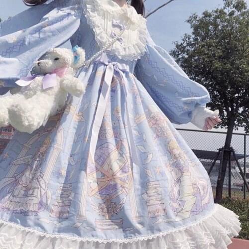 Autumn Japanese kawaii female dress big size Preppy casual uniform long sleeve new princess dress Vintage ball gown Lolita dress