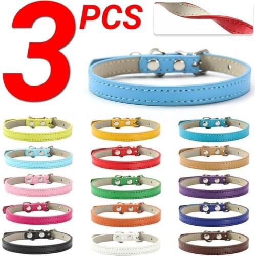 3 Pcs/Lot Soft PU Leather Cat Collar Solid Color Puppy Necklace Collar For Cat Kitten Accessories Pet Supplies Chihuahua XS/S/M