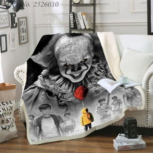 Throw Blanket It Chapter Two Clown 3D Velvet Plush Blanket Bedspread For Kids Girls Sherpa Blanket Couch Quilt Cover Travel 01