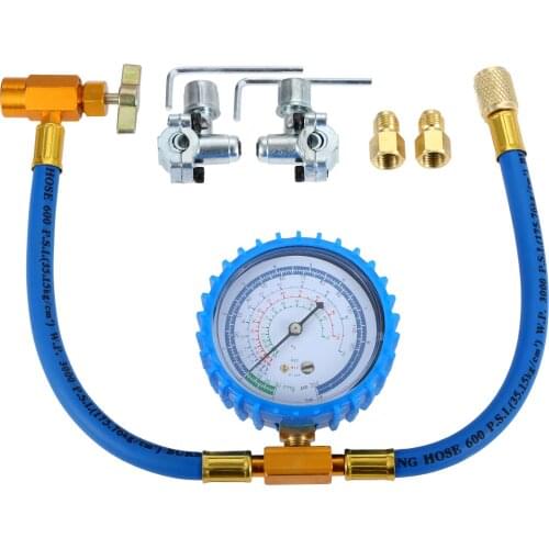 R134A Refrigerant Charging Hose Kit BPV31 Bullet Piercing Tap Valve, 2.75" Gauge and Can Tap for R12 R22 and 1/4" Adapter Valve