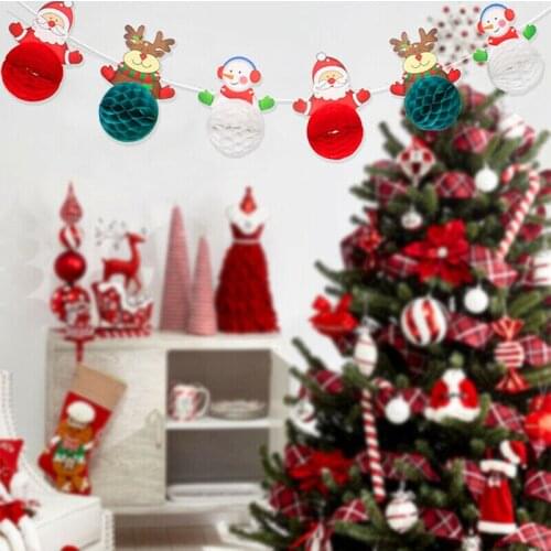 Christmas Paper Banner Christmas Honeycomb Balls with Santa Claus Snowman Hanging Pull Flower for Christmas Party Home JAN88