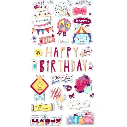 Happy Birthday Thank you Kawaii Cute CMYK Printing PVC Sticker With Foiling