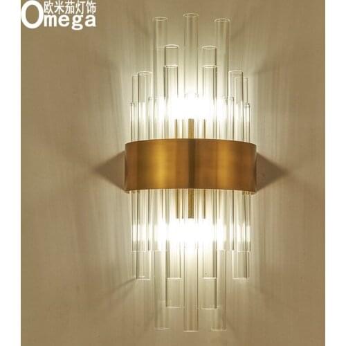 Nordic creative stainless steel glass wall lamp post modern minimalist bedroom bedside designer living room background lighting