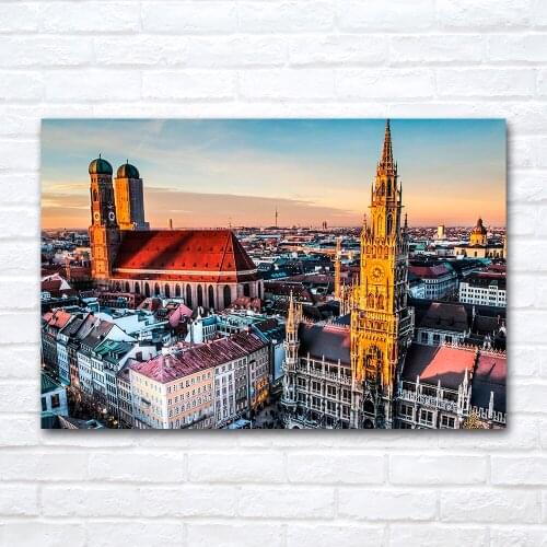 Modern Art Marienplatz Plaza in Munich Germany Cityscape Posters and Prints Canvas Paintings Wall Pictures for Living Room Decor
