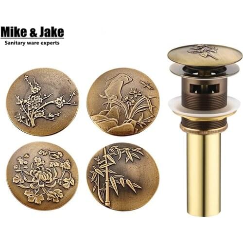 Antique Brass brown Bathroom basin waste Pop Up Waste Vanity Vessel Sink Drain Without&with Overflow antique tap basin drains
