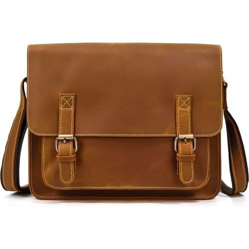 Crazy Horse Leather Shoulder Bag Mens Genuine Leather Messenger Bag A4 Cowhide Clamshell Retro Briefcase 2 COLORS