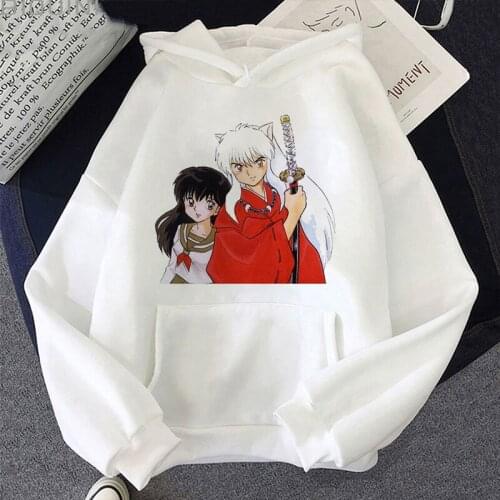 Inuyasha Print Kpop Sudadera Hoodie Harajuku Aesthetic White Top Goth Anime Hoodies Women 2021 New Autumn Fashion Y2k Sweatshirt
