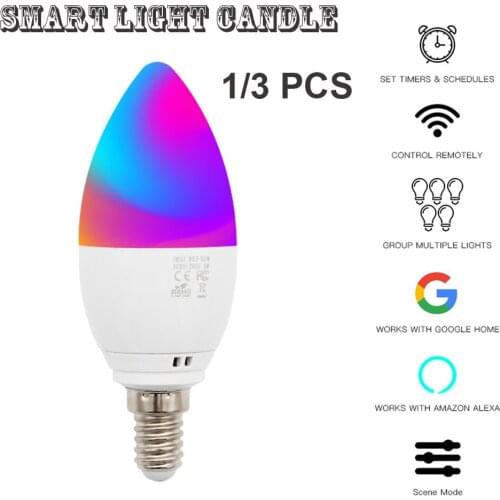 3Pcs Smart WiFi Candle Bulb Lamp E27/E14 RGB Bulb AC85-265V Dimmable Support Alexa/Google Home/IFTTT Control By Smart Phone APP