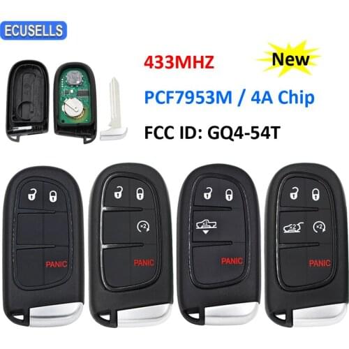 3/4/5 Button Smart Remote Car Key 433MHz 7953M PCF7953M 4A Chip for Jeep Cherokee RAM 1500 2500 3500 FCC: GQ4-54T Uncut Blade