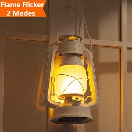 Vintage Camping Lantern LED Flame Light 2 Modes Battery Powered Candle LED Kerosene Lamp Knob Switch Outdoor Garden Decoration