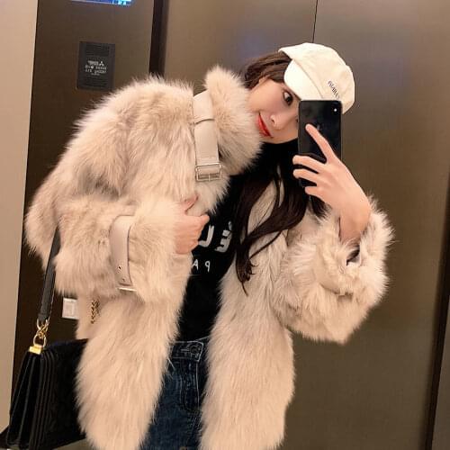 Women 2021 Autumn Winter New Mid-long Faux Fur Jacket Female Solid Color Stand Collar Coat Ladies Warm Fake Fox Fur Outwear Q585