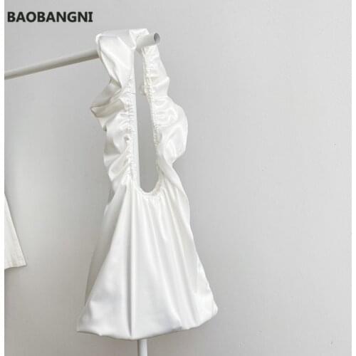 INS Ruched Women Shoulder Bag Ladies Ruffles Middle Handbag Solid Color Female Designer Light Shoulder Bag