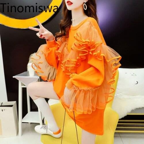 Tinomiswa Gauze Patchwork Sweatshirt Women Korean Fashion Loose Pullover Hoodies 2021 New Arrival Long Sleeve Chic Ladies Tops