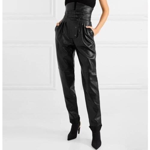 Women Leather Pants High Waist Autumn Winter Abdomen Pencil Harem Pants Trousers Women New High Street