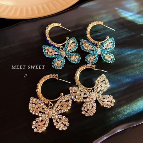Full drill butterfly2021new tide South Korea temperament fashion web celebrity earring female advanced sense atmosphere eardrop